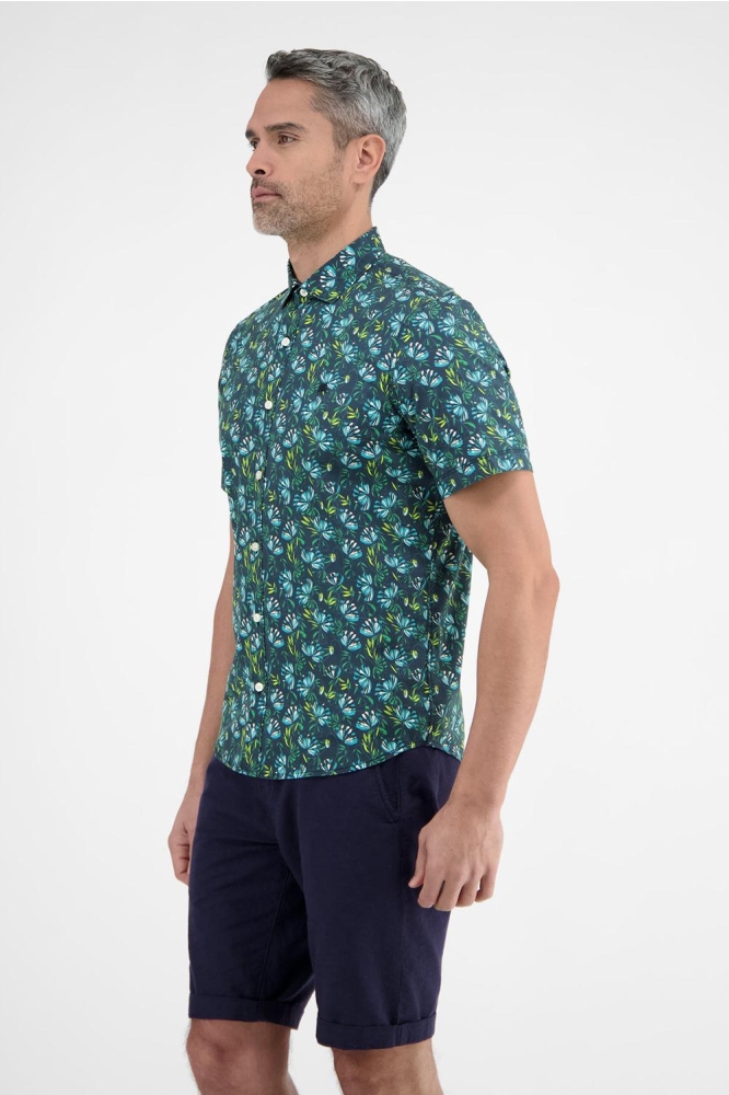 STRETCH POPLIN OVERHEMD BLOEM MOTIEF 2542326 456 COASTAL BLUE